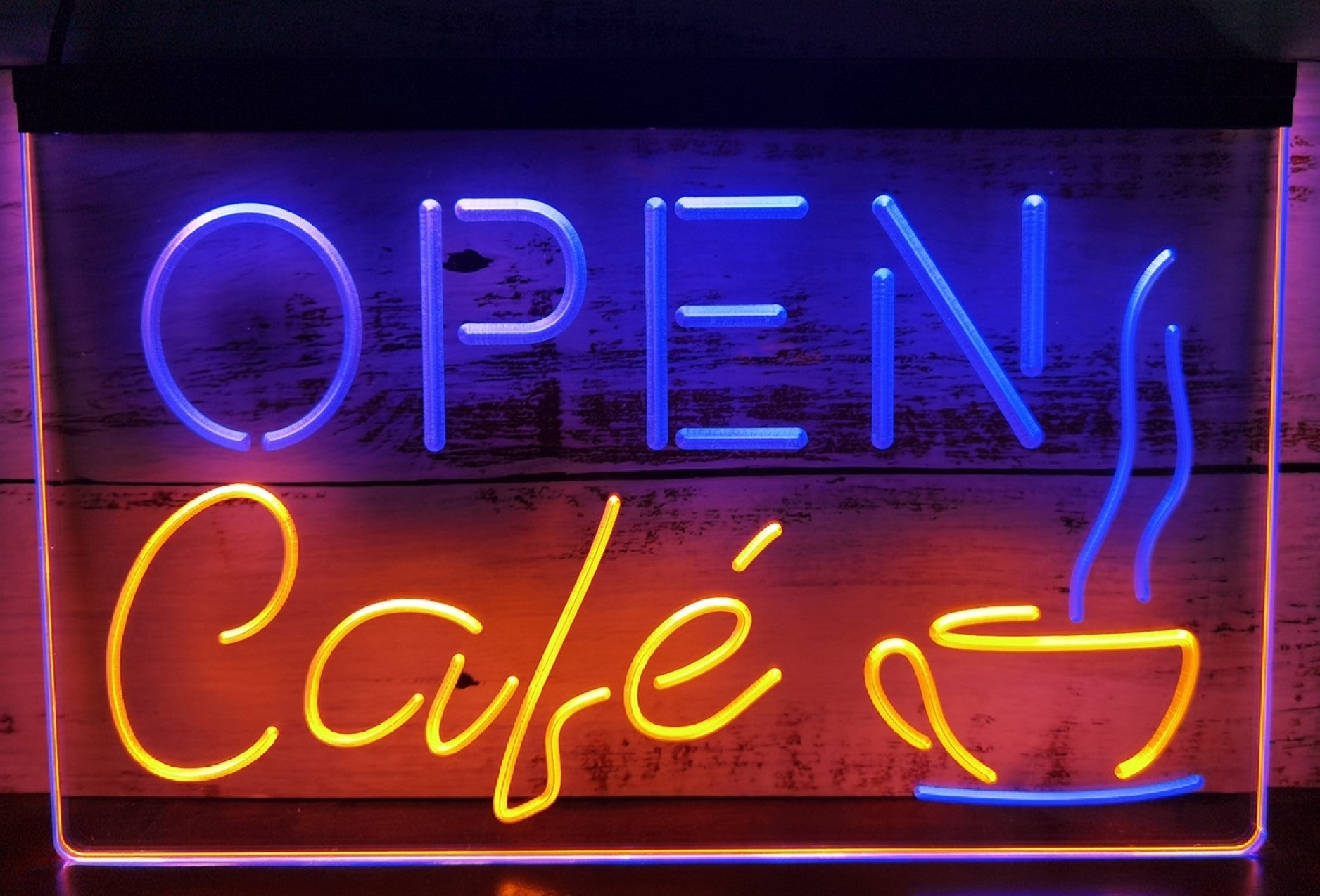 Open Café Led Neon Sign Dual Color Coffee Shop Decor Wall Hanging