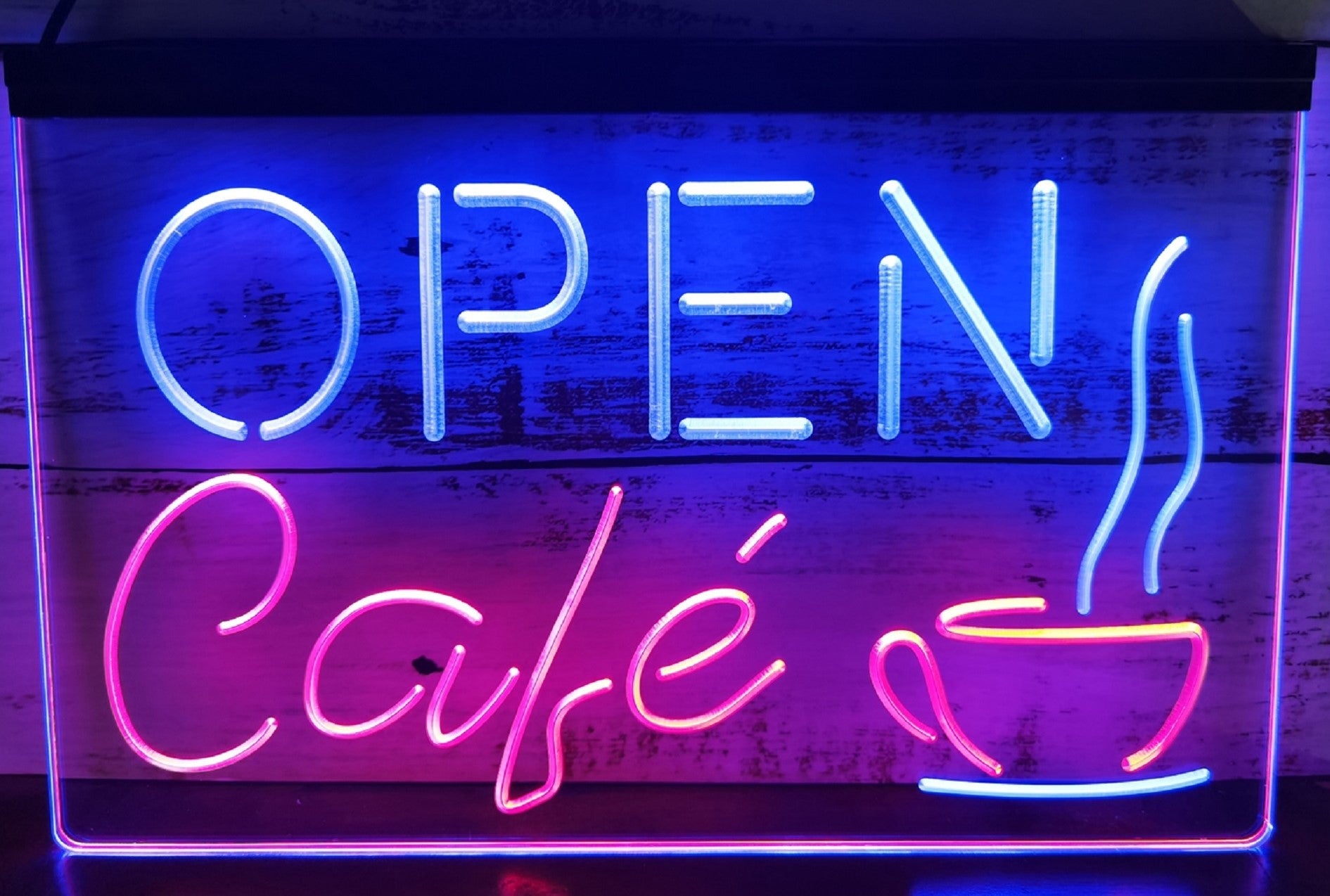 Open Café Led Neon Sign Dual Color Coffee Shop Decor Wall Hanging