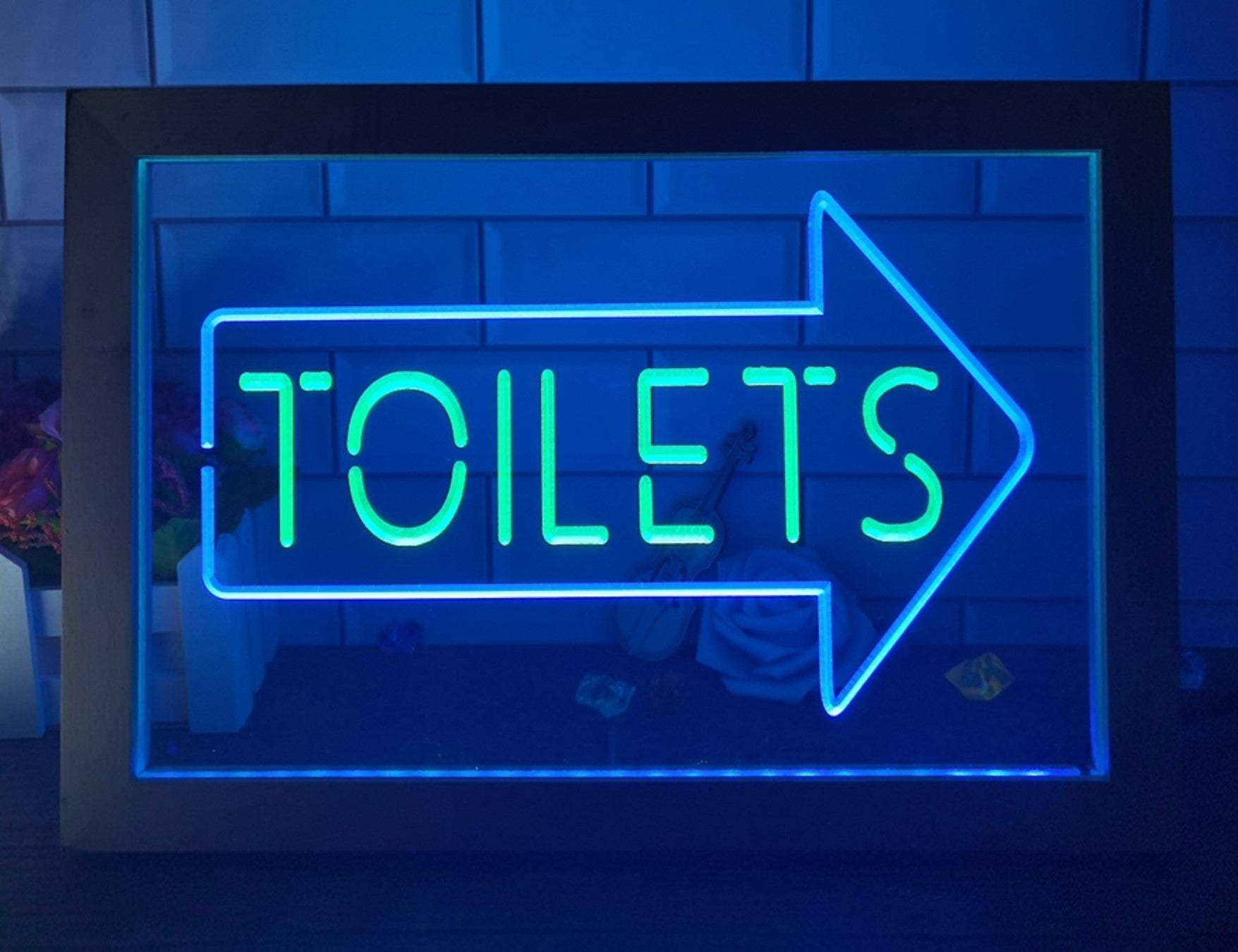Toilet Arrow Led Neon Sign Framed Store Restaurant Coffee Shop Office Decor
