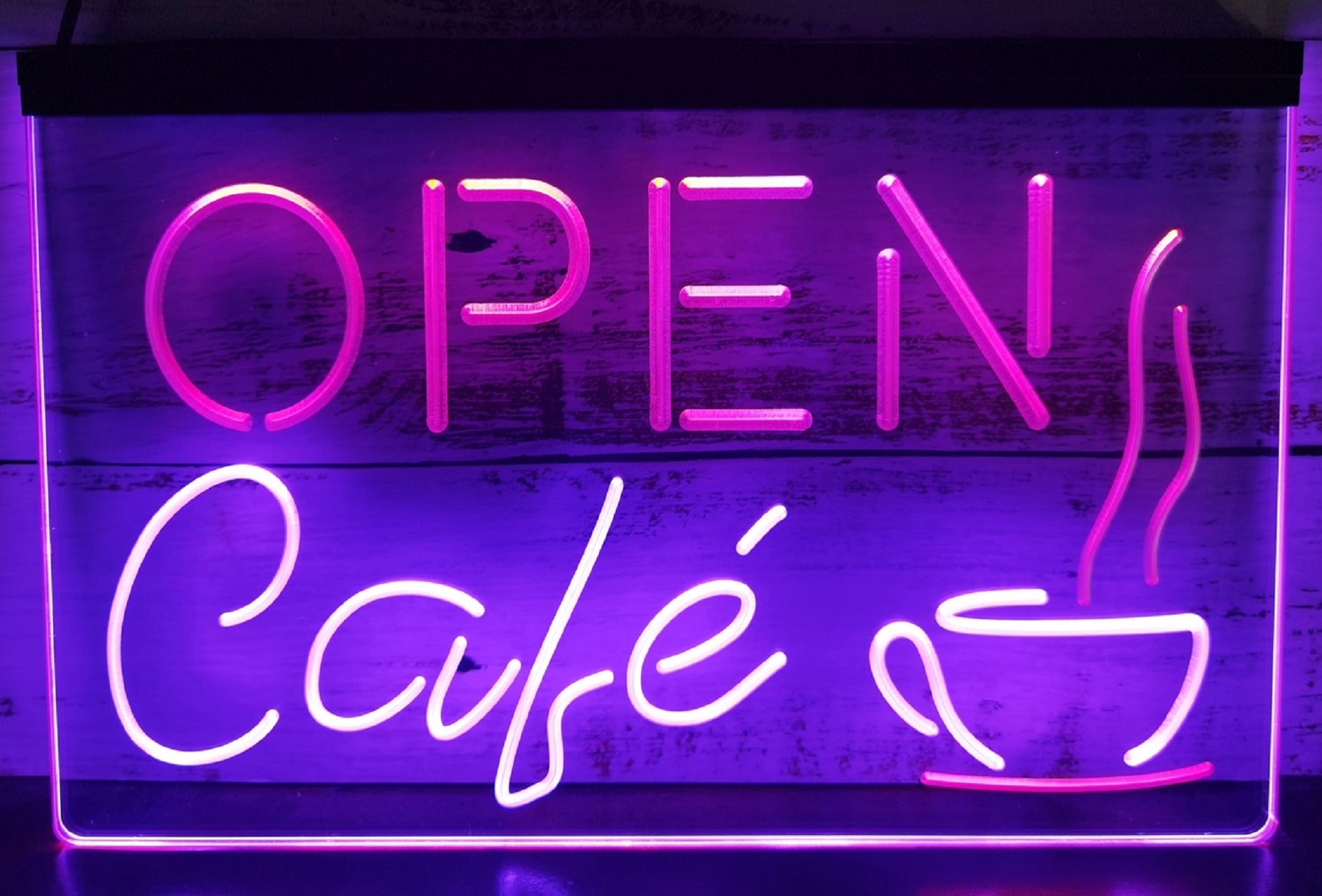 Open Café Led Neon Sign Dual Color Coffee Shop Decor Wall Hanging