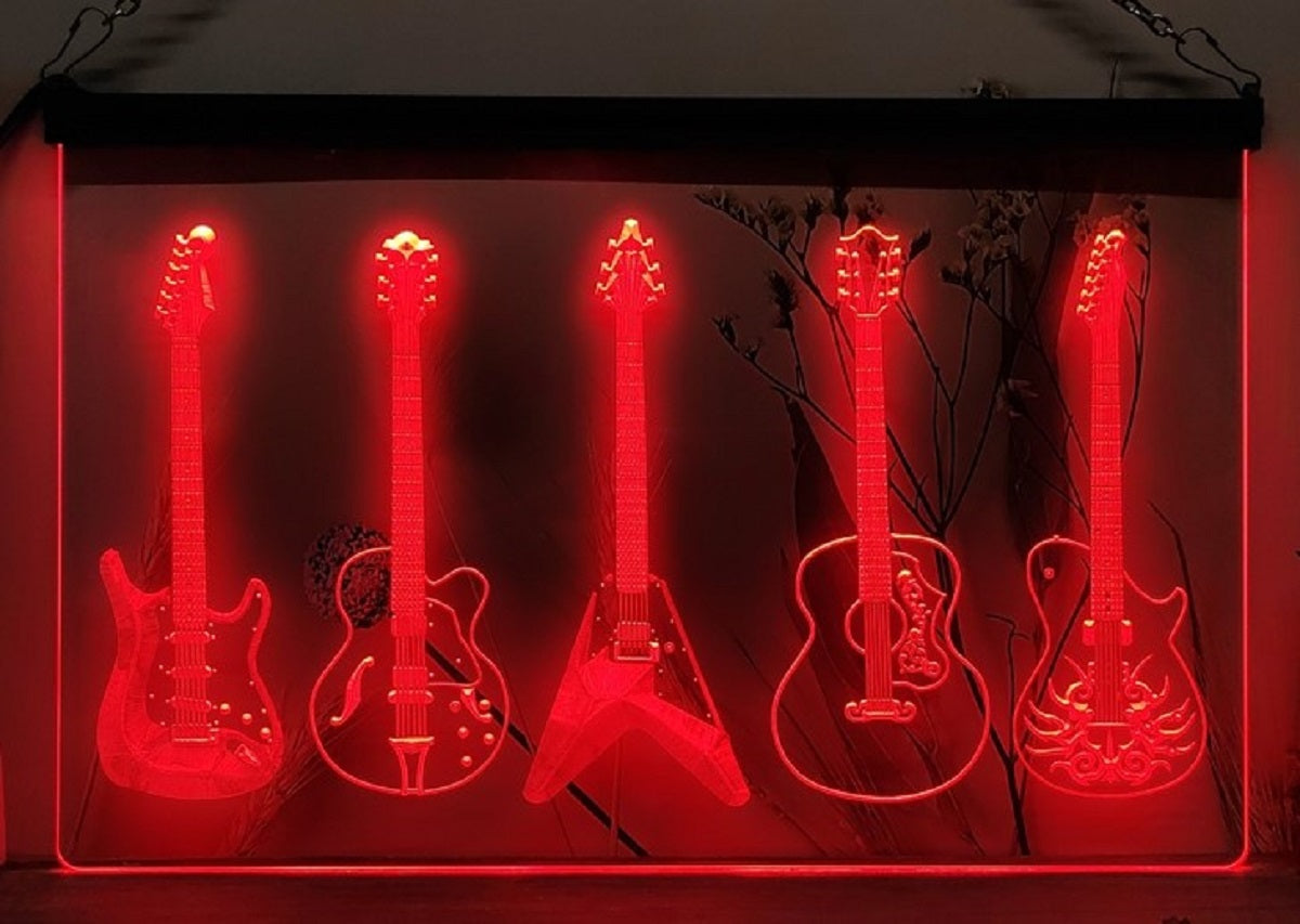 Guitars Collection Led Neon Sign Home Music Room Audio Studio Guitars Shop Decor