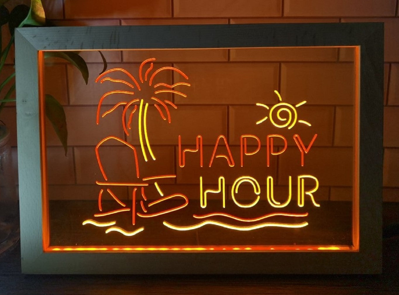 Happy Hour Beach Led Neon Sign Framed Home Restaurant Coffee Shop Decor
