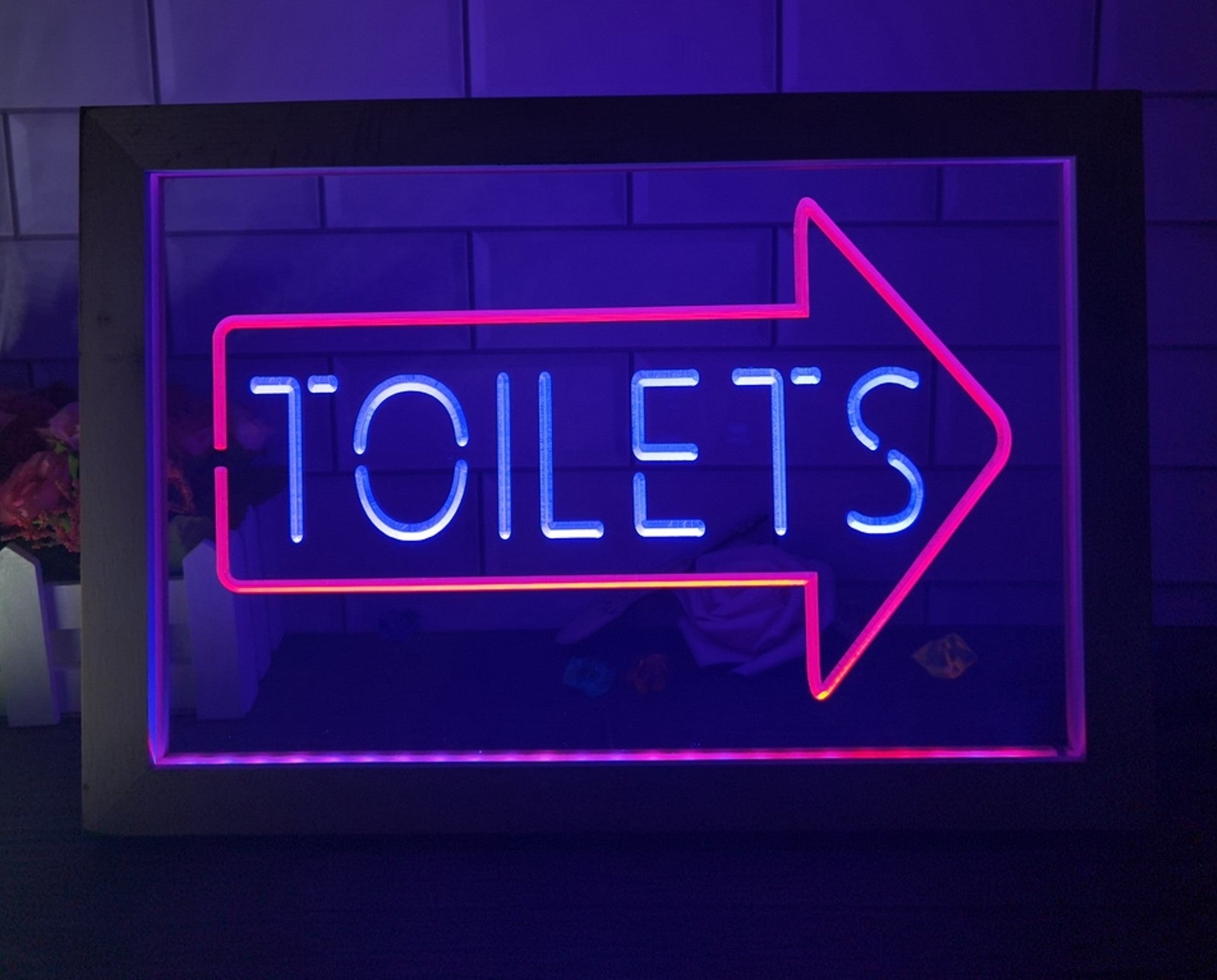 Toilet Arrow Led Neon Sign Framed Store Restaurant Coffee Shop Office Decor