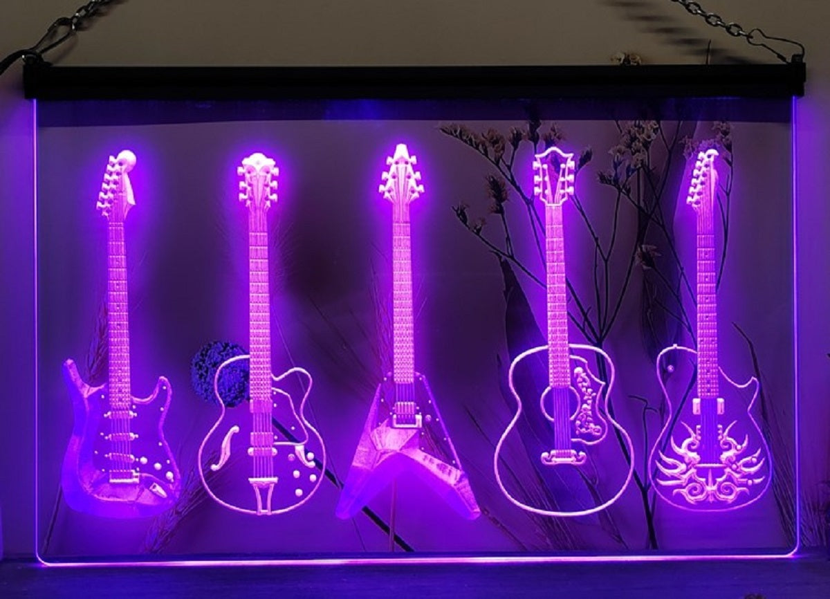 Guitars Collection Led Neon Sign Home Music Room Audio Studio Guitars Shop Decor