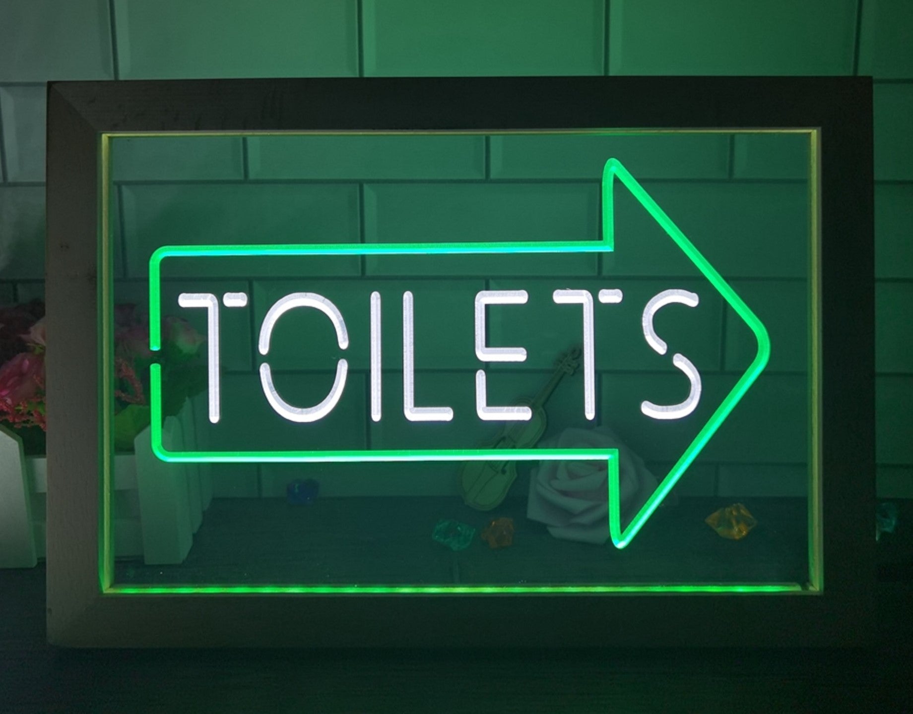 Toilet Arrow Led Neon Sign Framed Store Restaurant Coffee Shop Office Decor