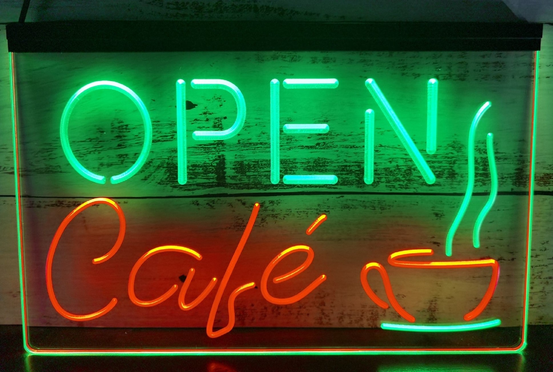 Open Café Led Neon Sign Dual Color Coffee Shop Decor Wall Hanging