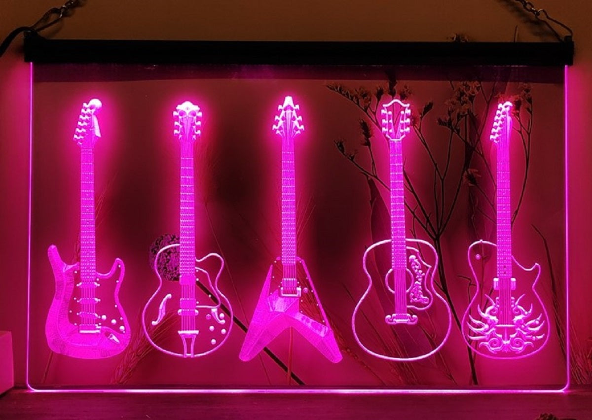 Guitars Collection Led Neon Sign Home Music Room Audio Studio Guitars Shop Decor