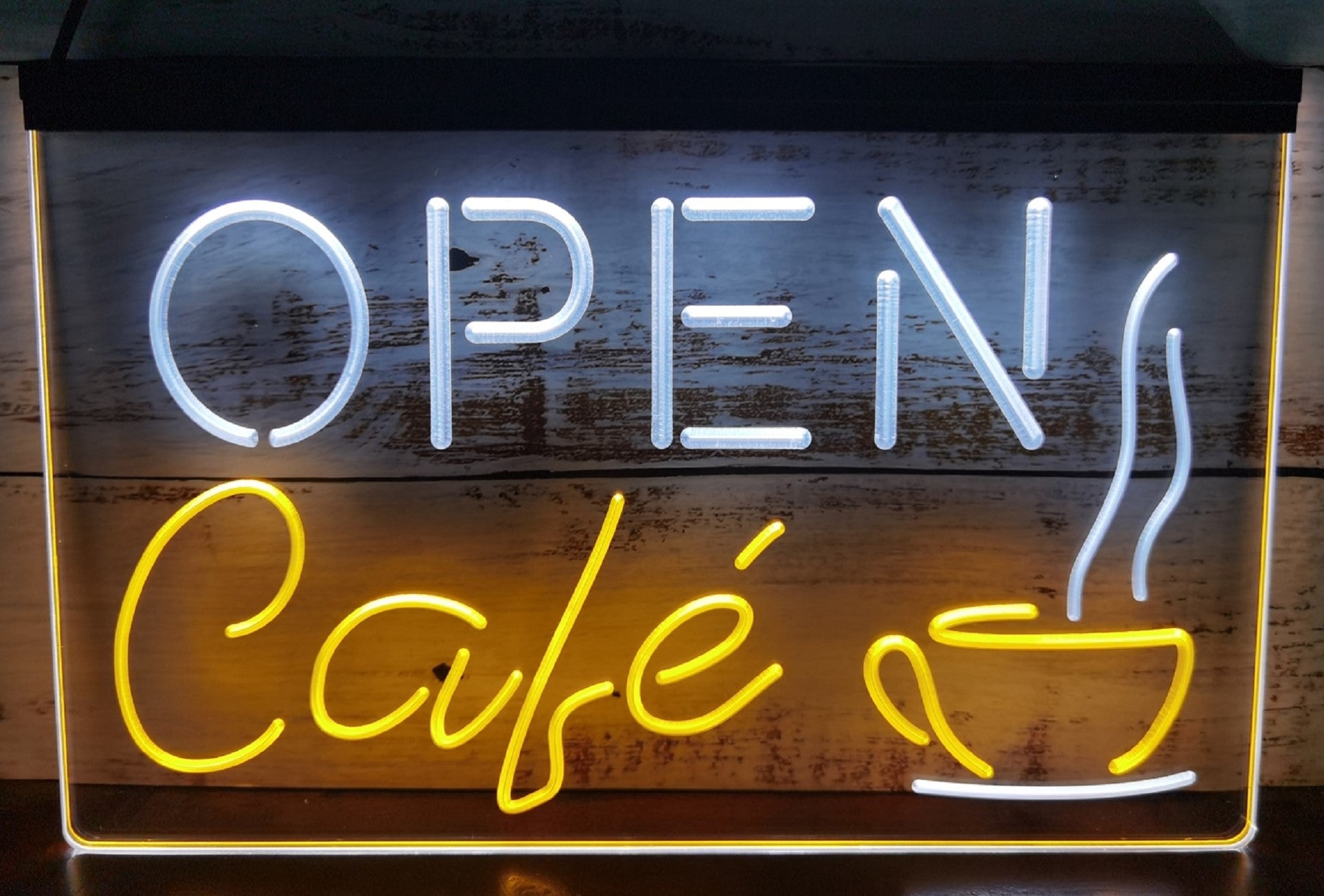 Open Café Led Neon Sign Dual Color Coffee Shop Decor Wall Hanging