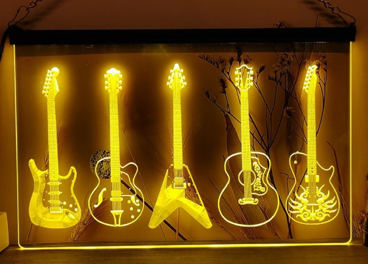 Guitars Collection Led Neon Sign Home Music Room Audio Studio Guitars Shop Decor