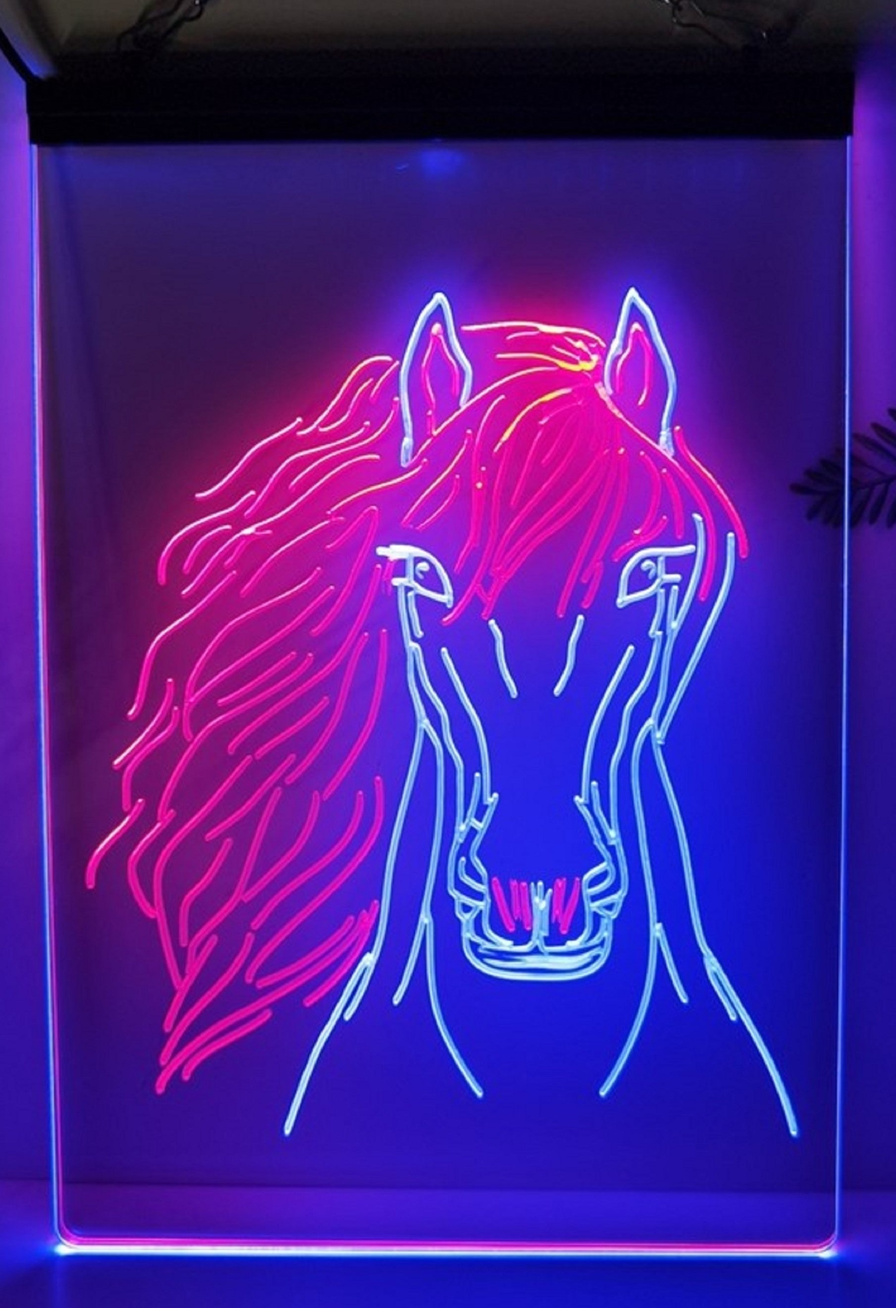 Horse Face Led Neon Sign Dual Color Home Cowboys Jockey Ranch Room Pet Shop Decor
