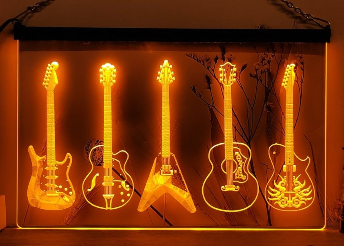 Guitars Collection Led Neon Sign Home Music Room Audio Studio Guitars Shop Decor