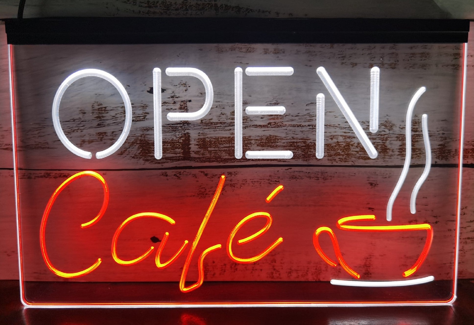 Open Café Led Neon Sign Dual Color Coffee Shop Decor Wall Hanging