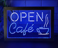 Open Café Led Neon Sign Framed Coffee Shop Decor Wall Hanging