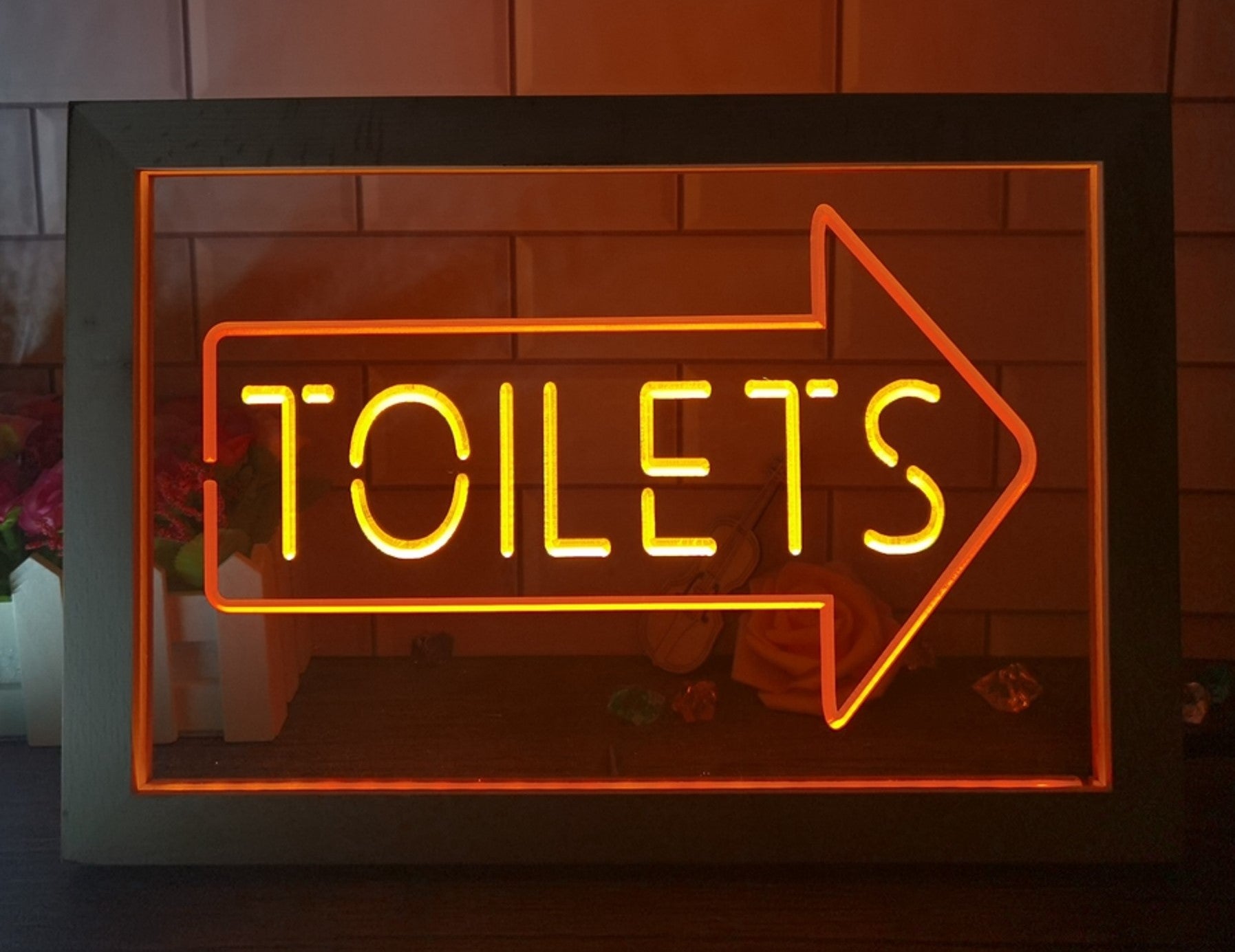 Toilet Arrow Led Neon Sign Framed Store Restaurant Coffee Shop Office Decor