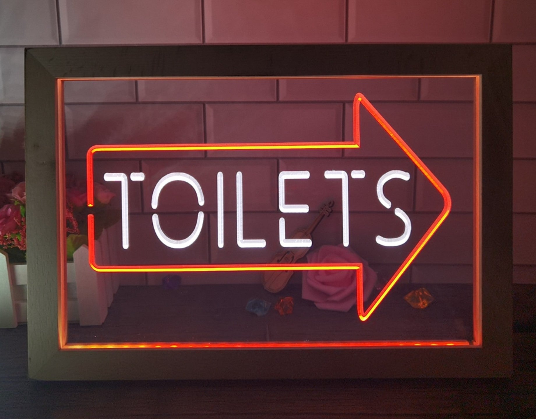 Toilet Arrow Led Neon Sign Framed Store Restaurant Coffee Shop Office Decor