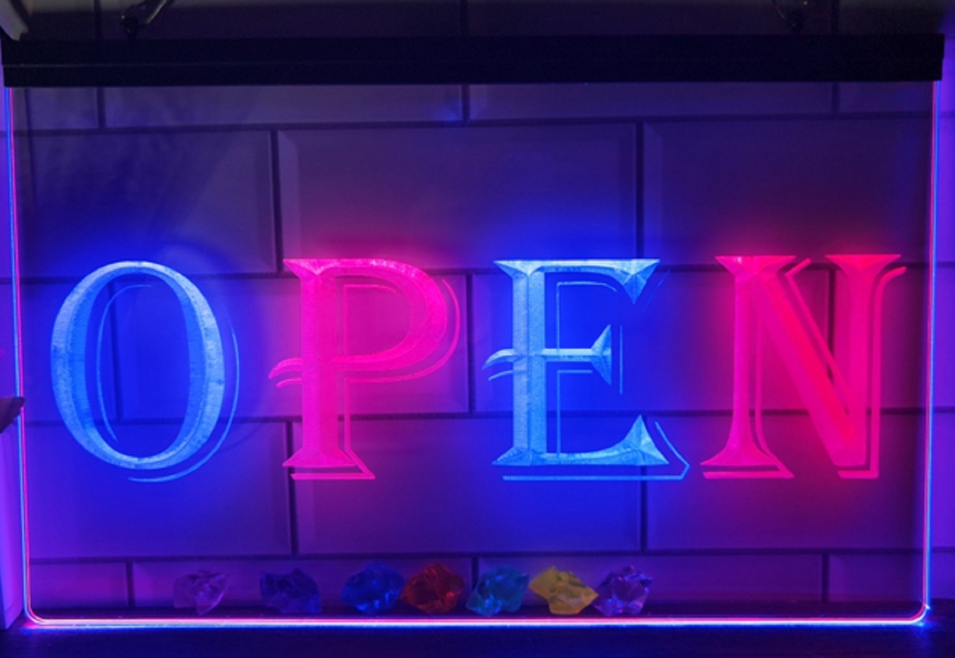 Open Led Neon Sign Dual Color Store Shop Restaurant Decor Wall Hanging
