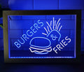 Burgers & Fries Led Neon Sign Framed Kebab Burger Restaurant Decor