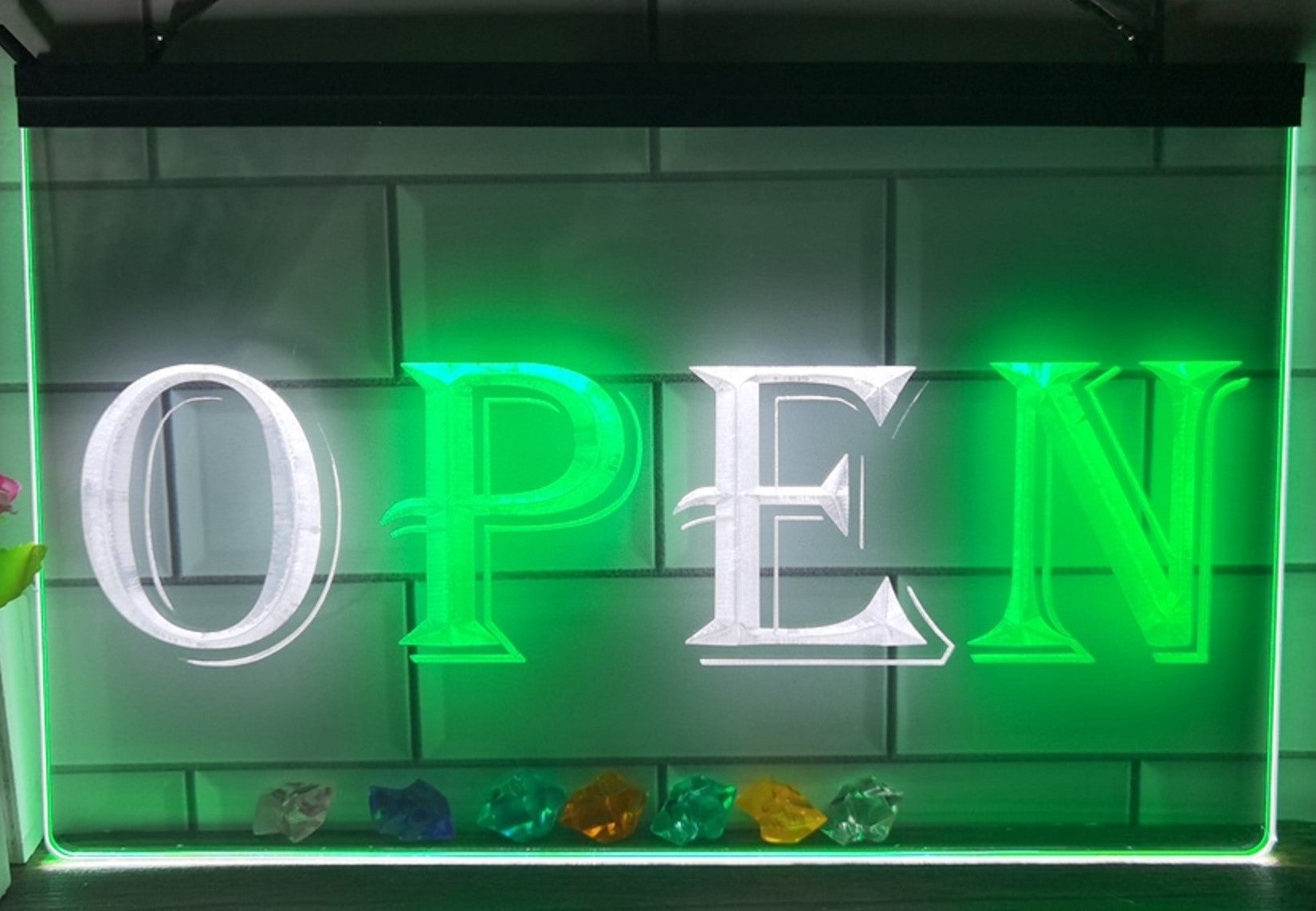 Open Led Neon Sign Dual Color Store Shop Restaurant Decor Wall Hanging