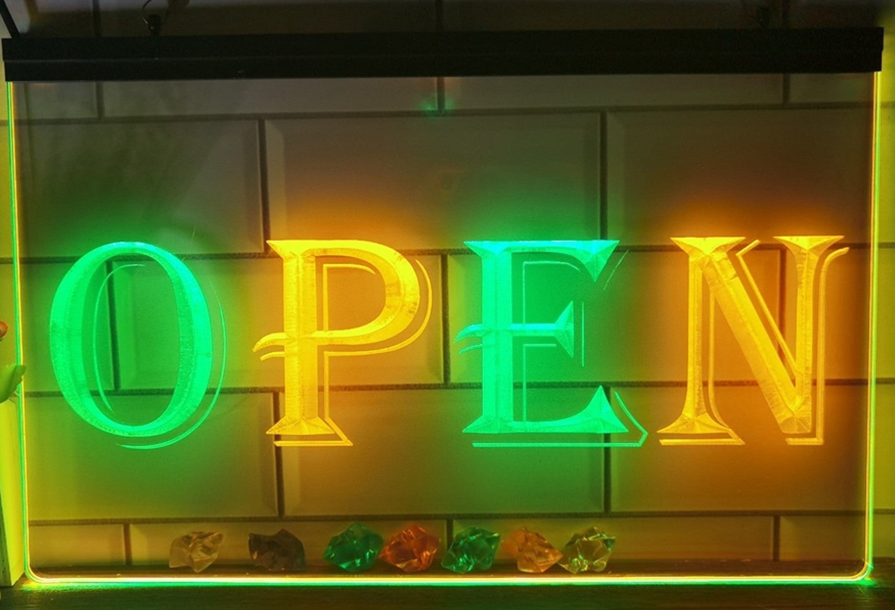 Open Led Neon Sign Dual Color Store Shop Restaurant Decor Wall Hanging