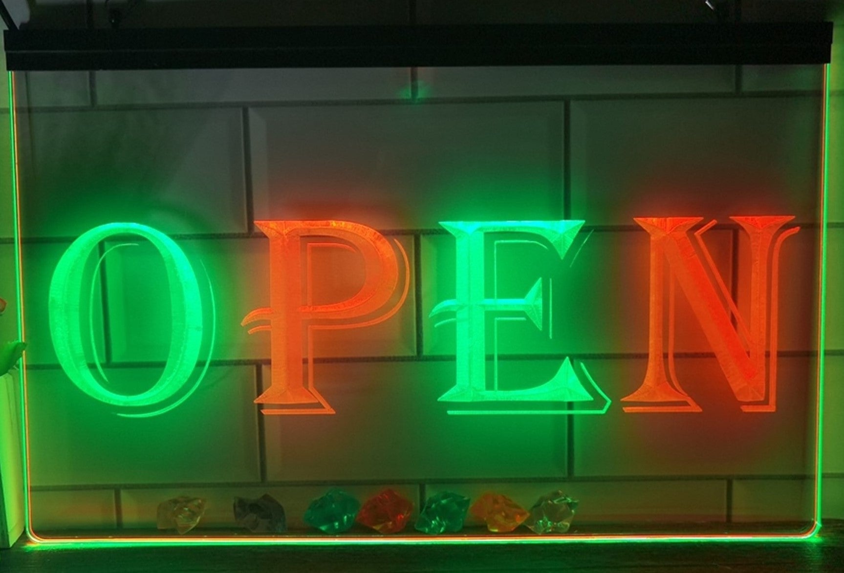 Open Led Neon Sign Dual Color Store Shop Restaurant Decor Wall Hanging