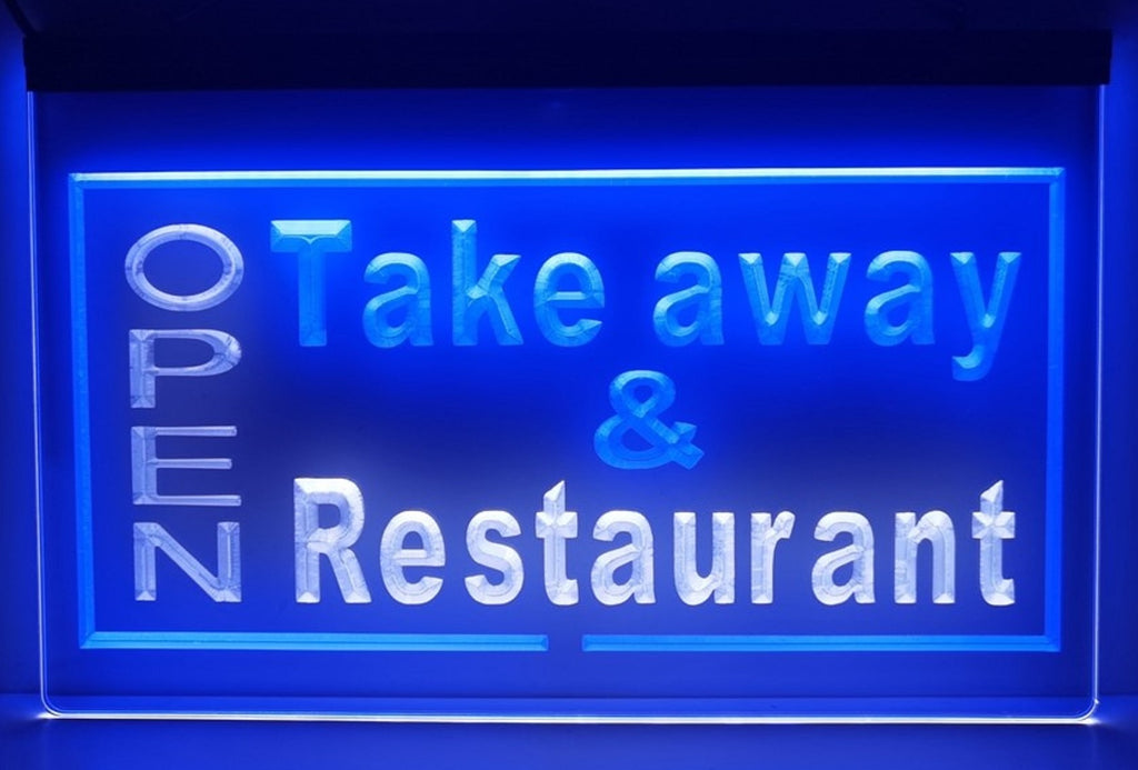 Open Take Away & Restaurant Led Neon Sign Dual Color Restaurant Decor Wall Hanging