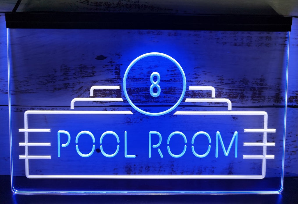 Pool 8 Room Led Neon Sign Dual Color Billiards Hall Lounge Decor Wall Hanging Desktop