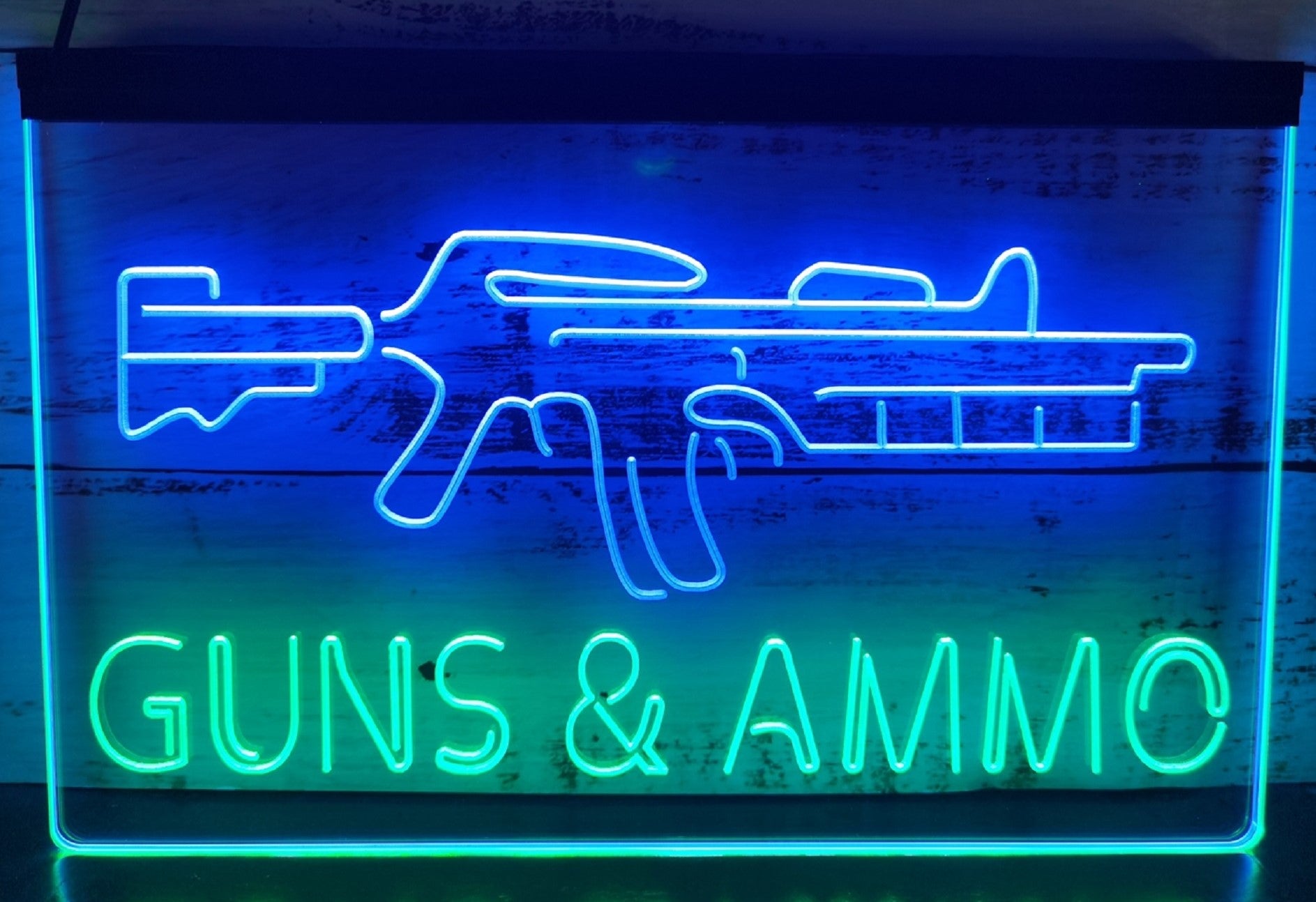Guns & Ammo Led Neon Sign Dual Color Wall Hanging Or Desktop Decor