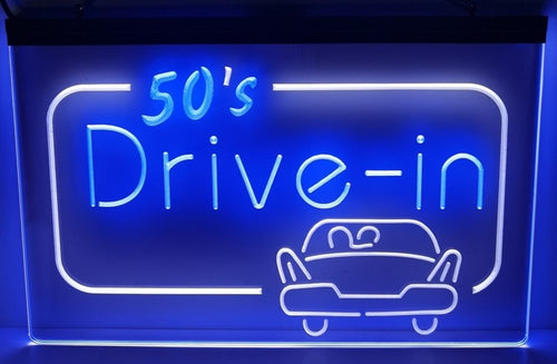 50's Drive-In Led Neon Sign Dual Color Wall Hanging Or Desktop Decor