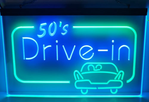 50's Drive-In Led Neon Sign Dual Color Wall Hanging Or Desktop Decor