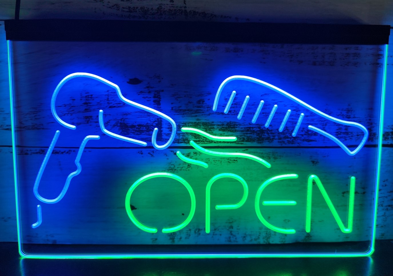 Haircut Salon Open Led Neon Sign Dual Color Barber Shop Haircut Salon Decor