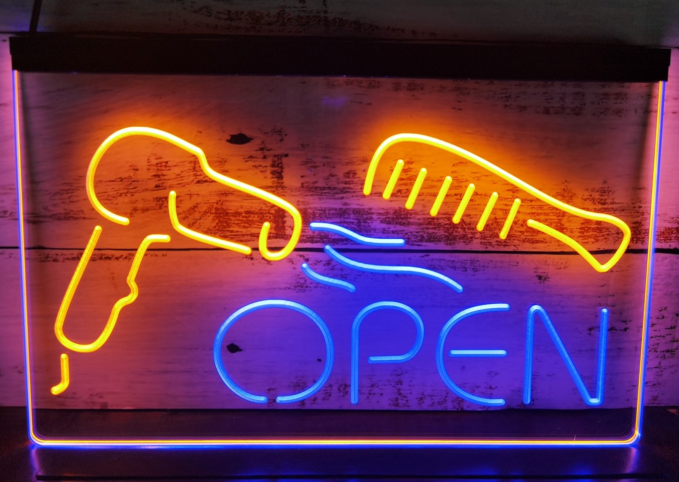 Haircut Salon Open Led Neon Sign Dual Color Barber Shop Haircut Salon Decor