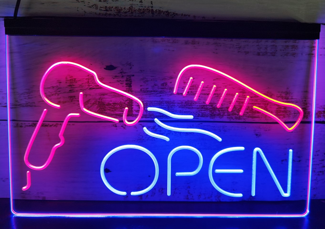 Haircut Salon Open Led Neon Sign Dual Color Barber Shop Haircut Salon Decor