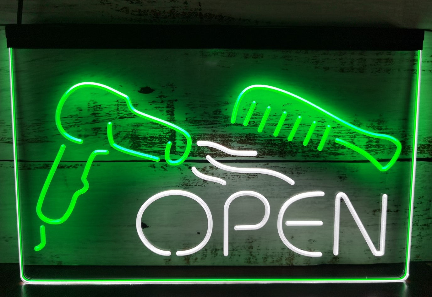 Haircut Salon Open Led Neon Sign Dual Color Barber Shop Haircut Salon Decor