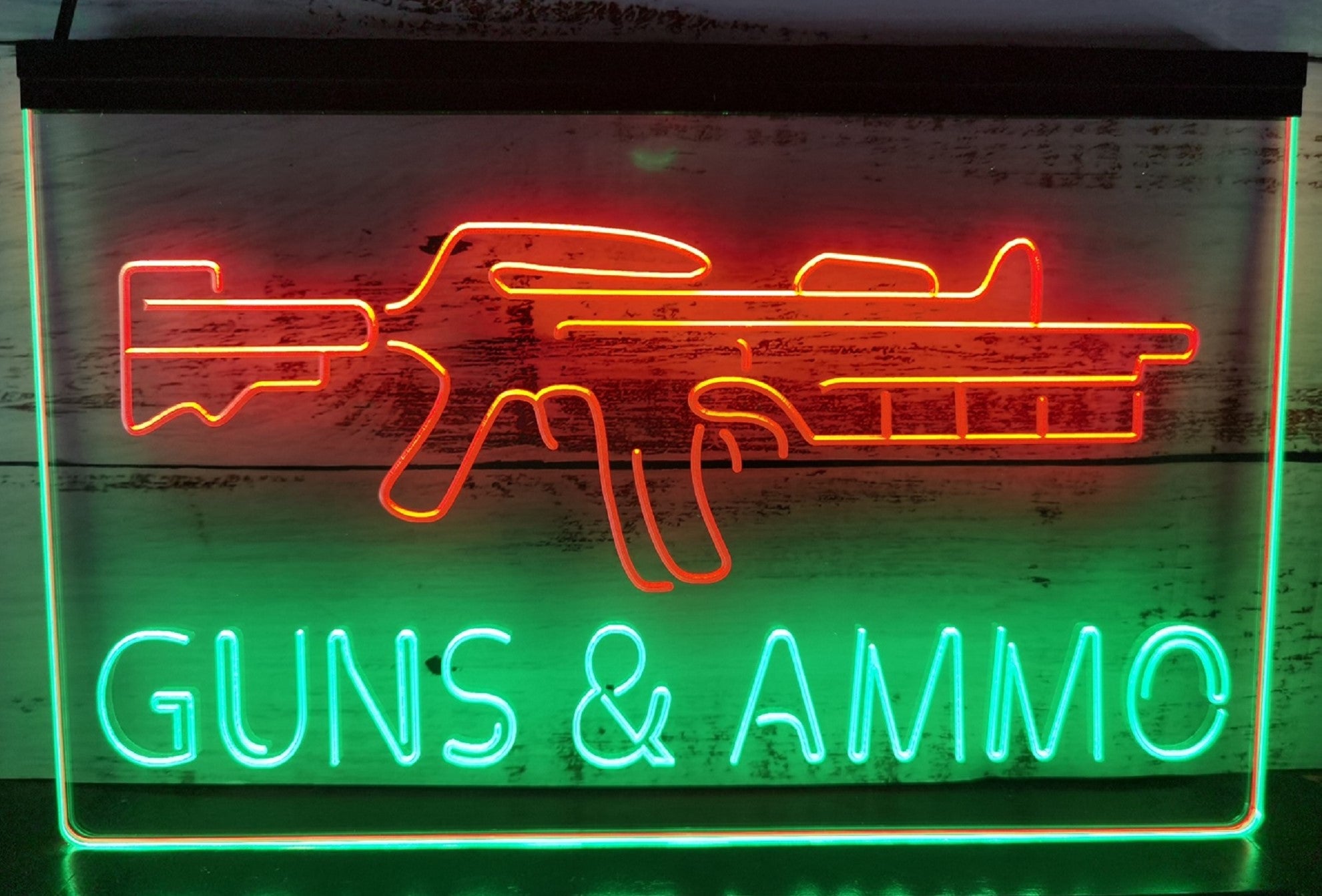 Guns & Ammo Led Neon Sign Dual Color Wall Hanging Or Desktop Decor