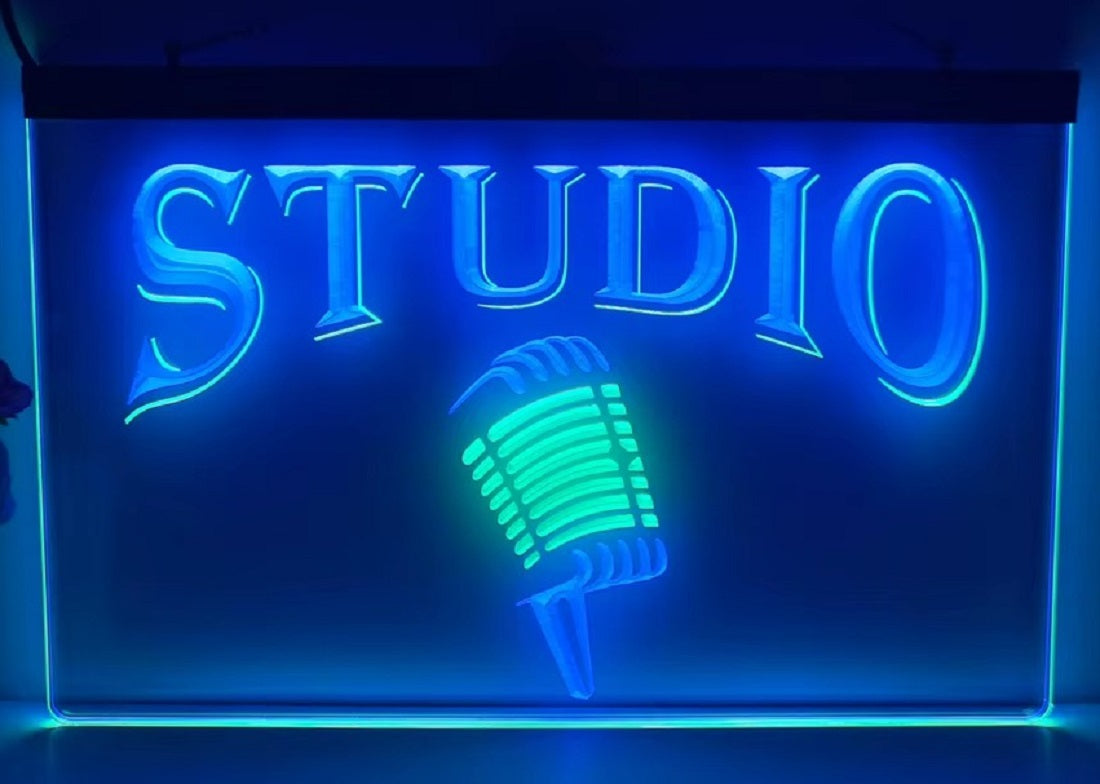 Studio Mic Led Neon Sign Dual Color Home Studio Room Audio Studio Decor