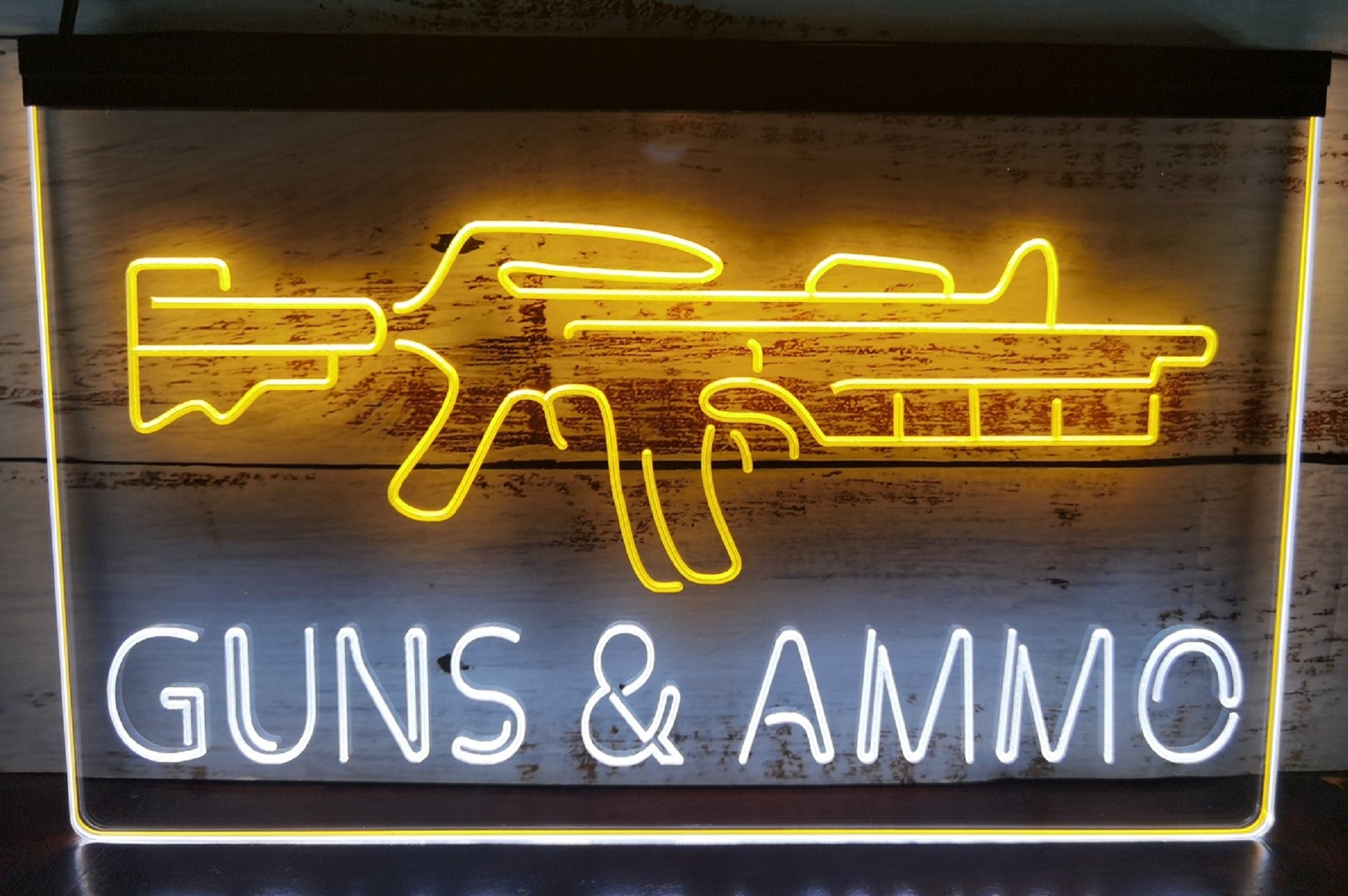Guns & Ammo Led Neon Sign Dual Color Wall Hanging Or Desktop Decor