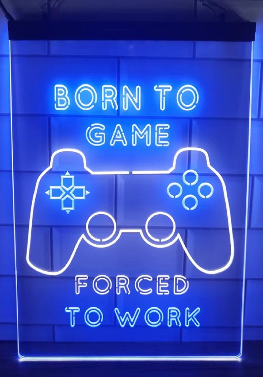 Born To Game Forced To Work Led Neon Sign Dual Color Home Game Room Arcade Shop Decor