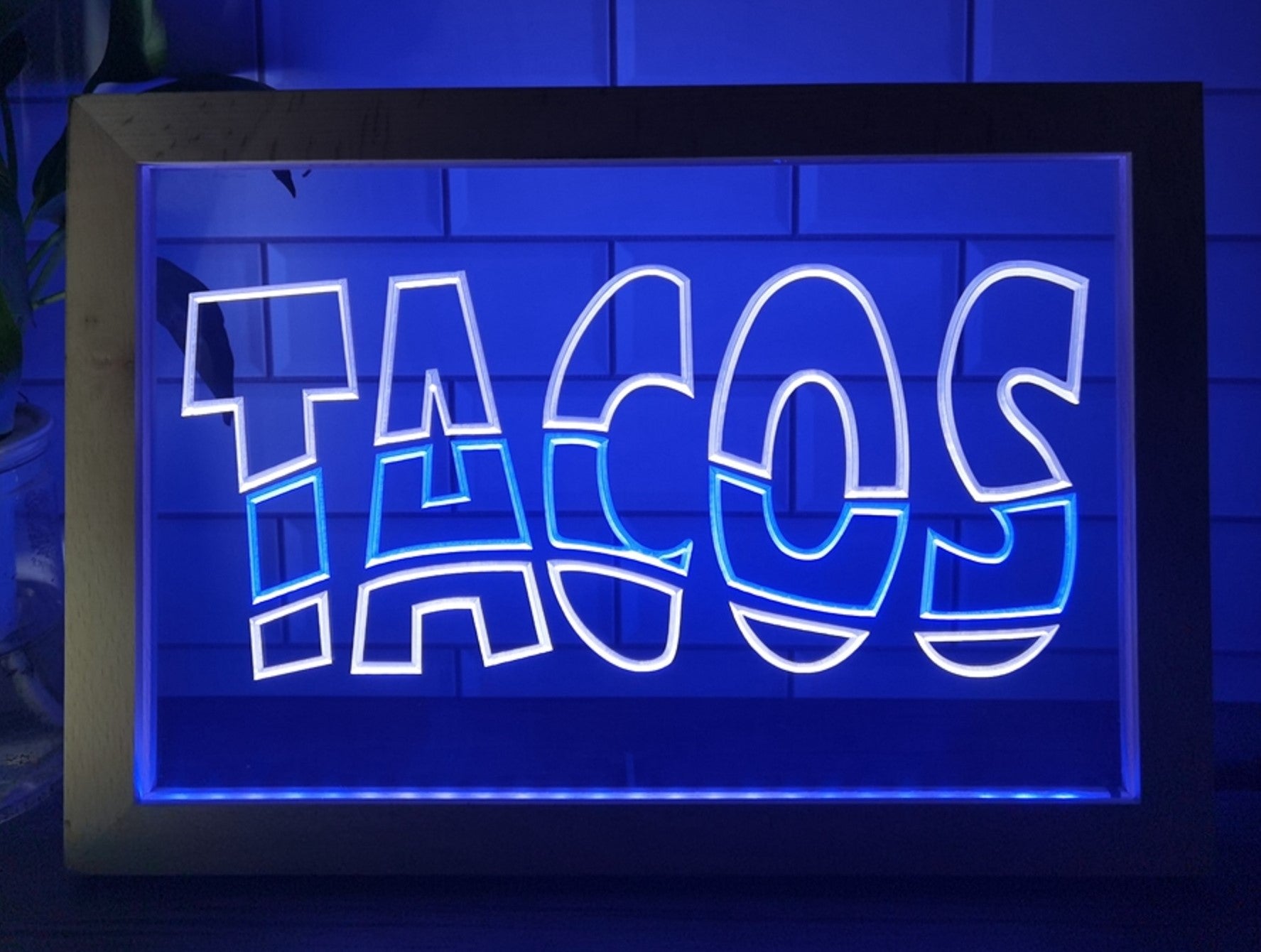 Tacos Led Neon Sign Framed Mexican Restaurant Wall Or Desktop Decor