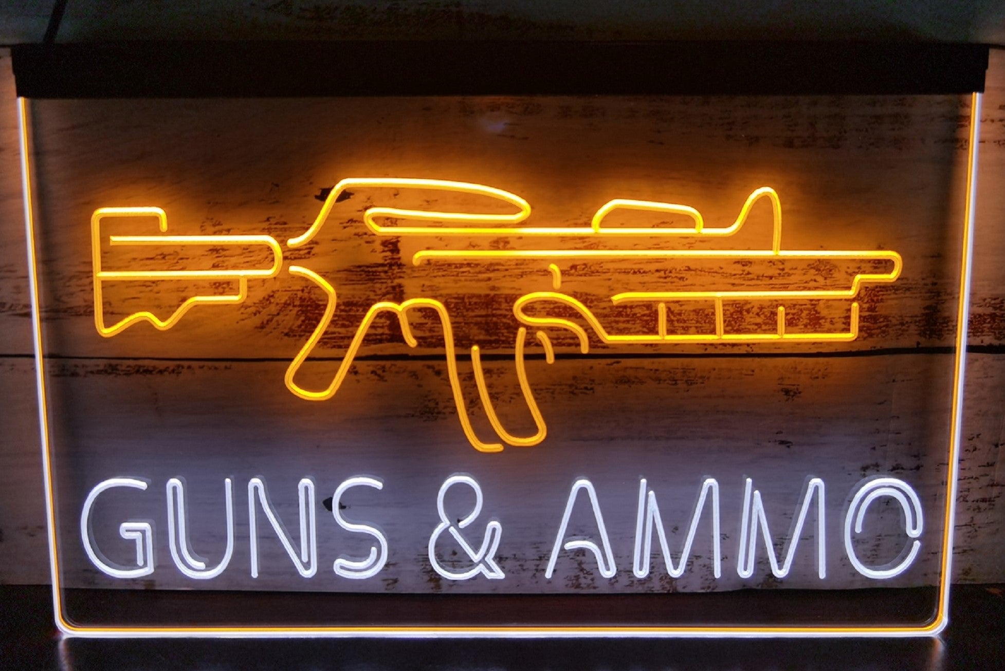 Guns & Ammo Led Neon Sign Dual Color Wall Hanging Or Desktop Decor