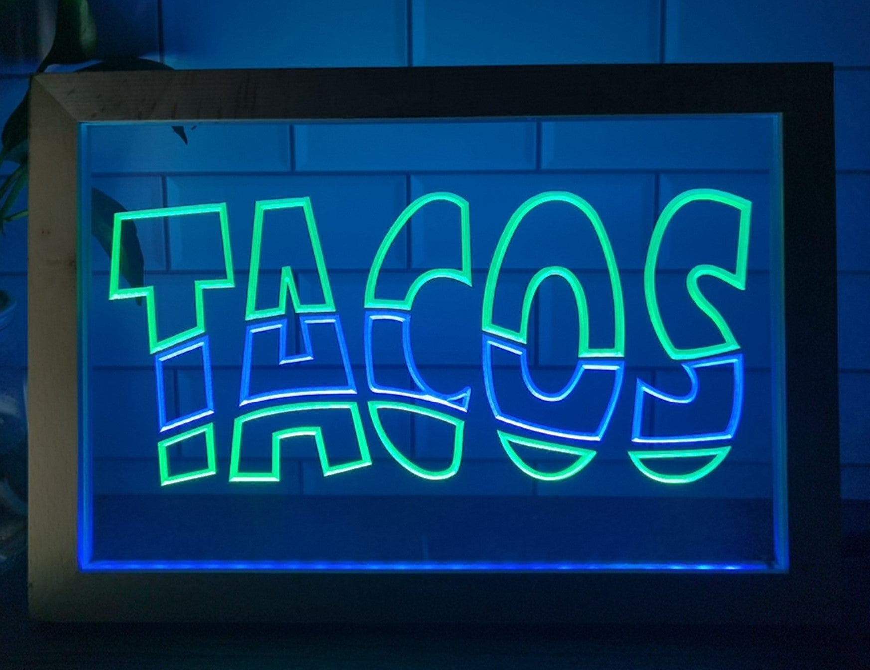 Tacos Led Neon Sign Framed Mexican Restaurant Wall Or Desktop Decor