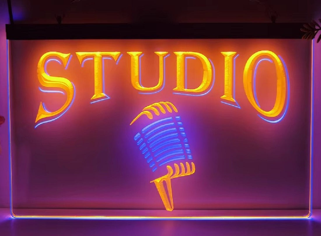 Studio Mic Led Neon Sign Dual Color Home Studio Room Audio Studio Decor