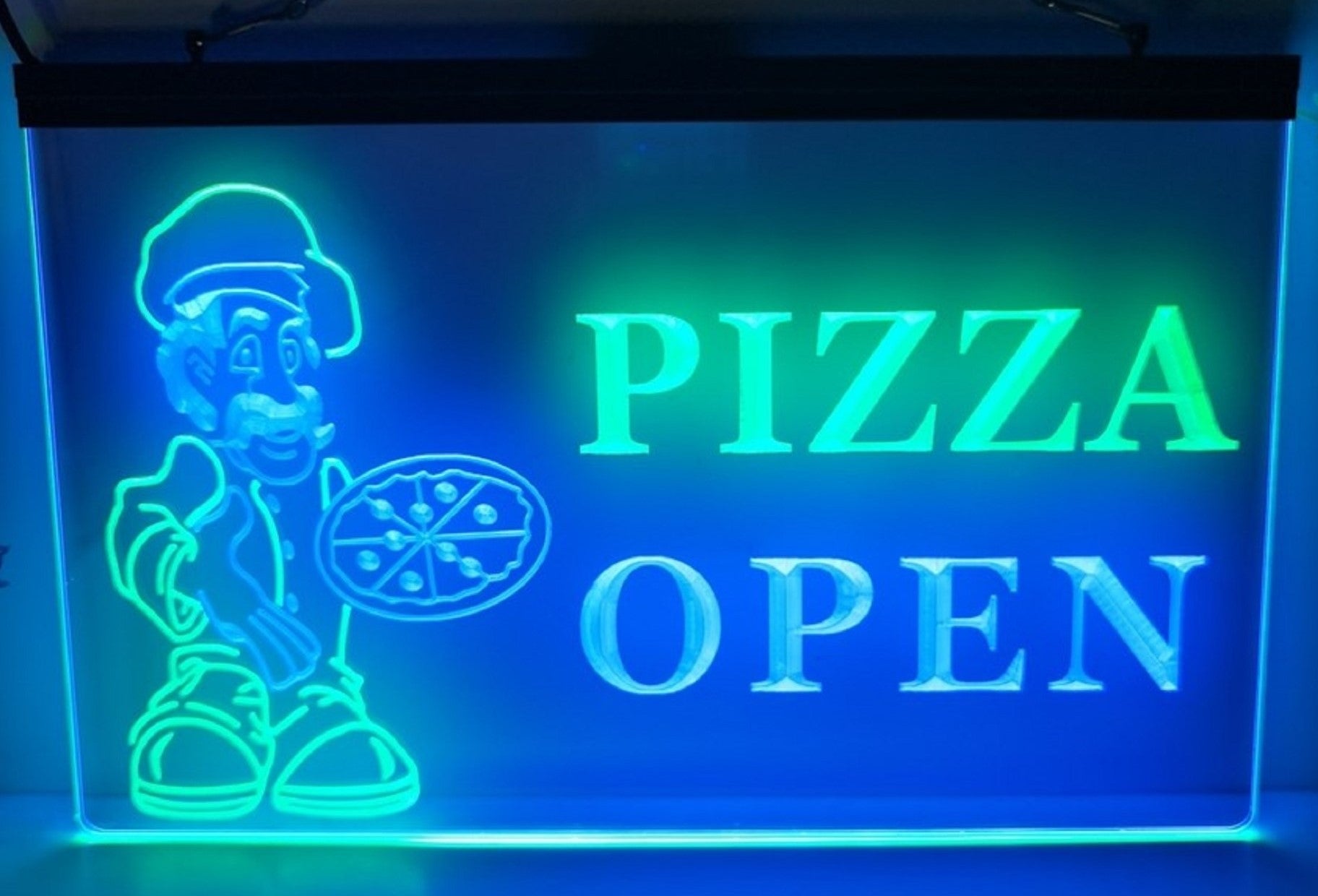 Pizza Open Led Neon Sign Dual Color Pizzeria Restaurant Decor Wall Hanging
