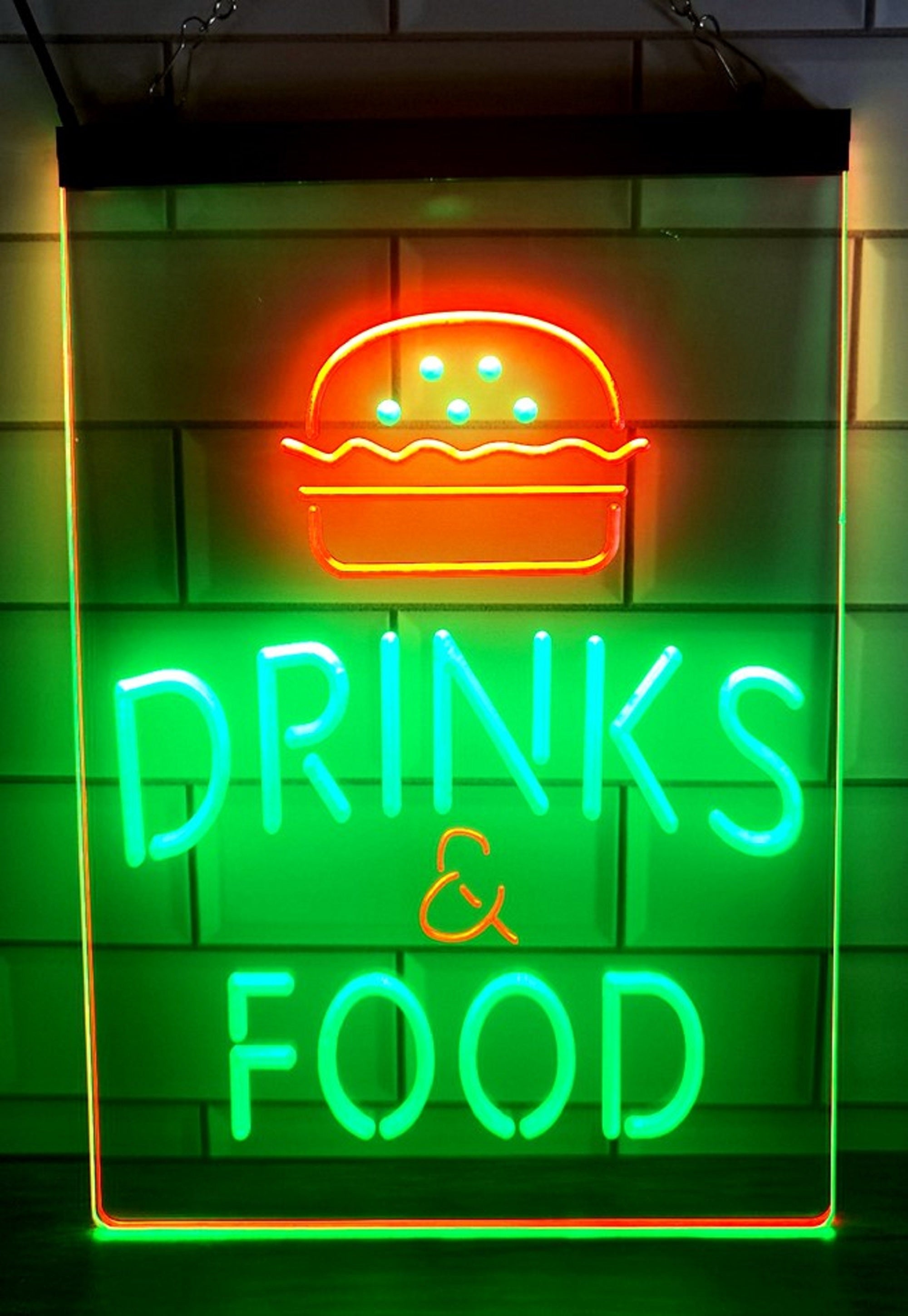 Burger Drinks Food Led Neon Sign Dual Color Kebab Burger Restaurant Decor